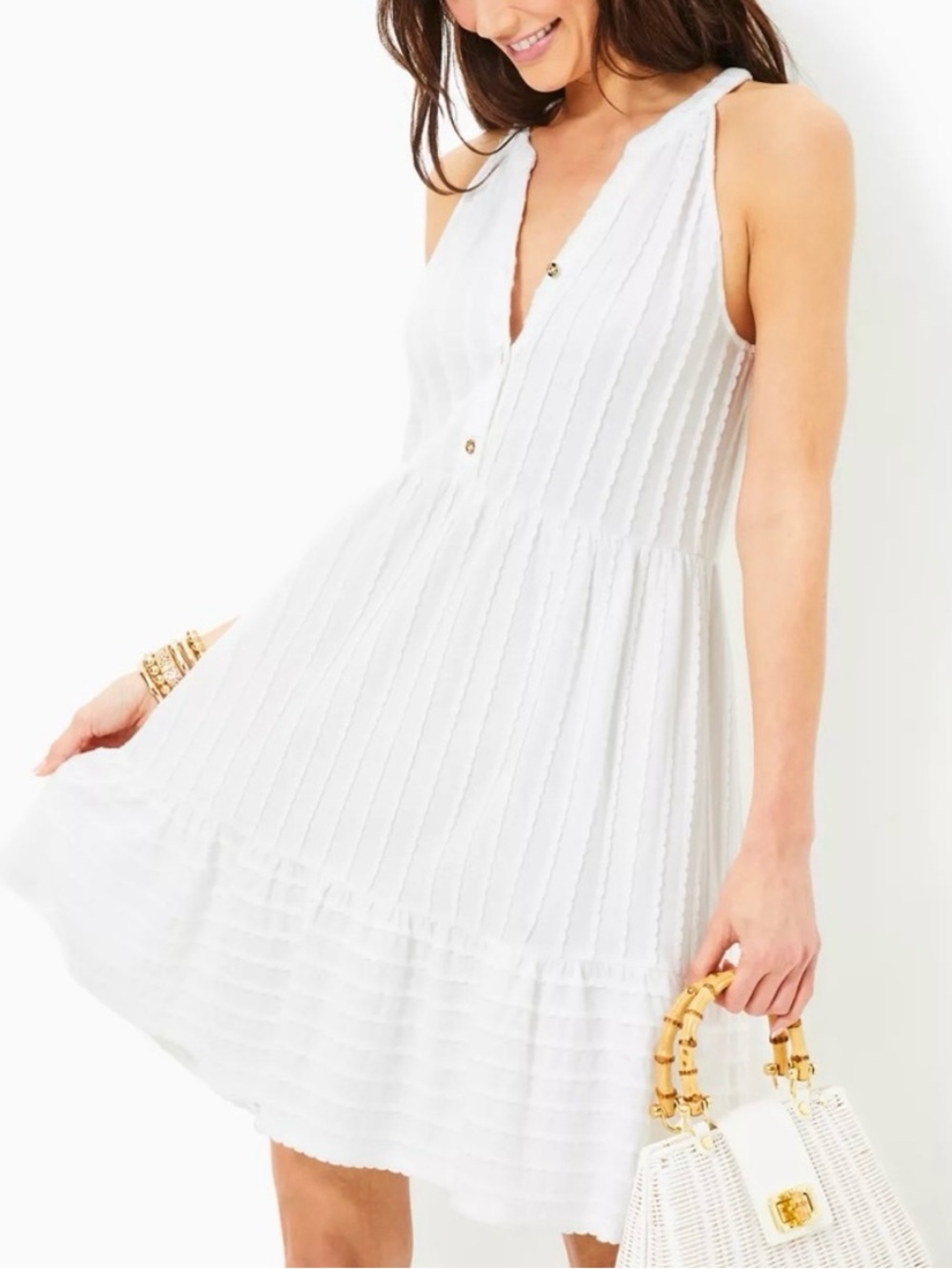 Lilly Pulitzer Lennox Swing Dress XL White Textured Cotton Sleeveless Midi